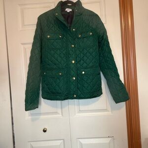 Crown & Ivy Forest Green Quilted Jacket with Gold Buttons - M